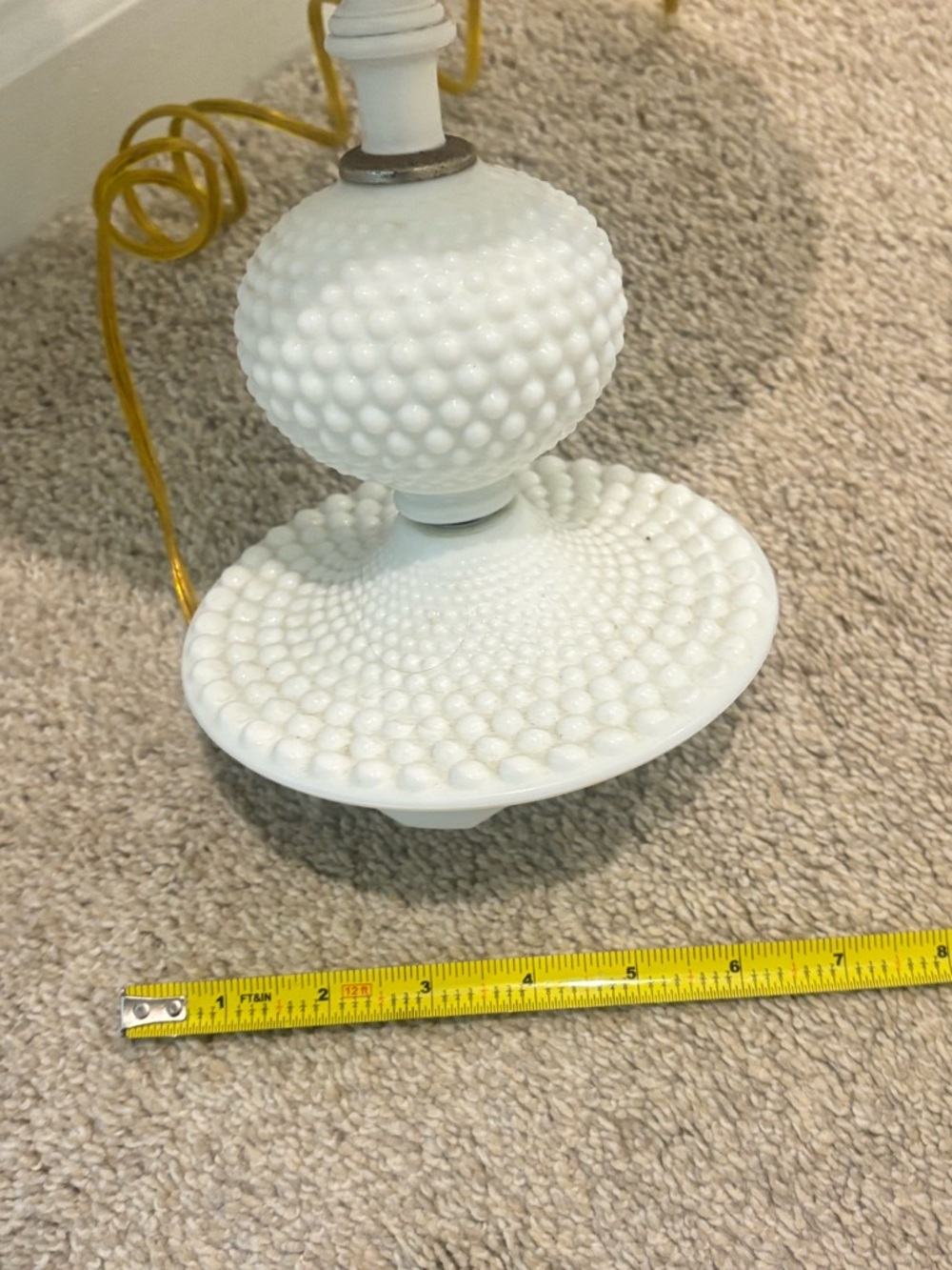 Vintage Shabby Chic White Hobnail Glass Table Lamp with Cream Fabric Shade - Picture 6 of 7
